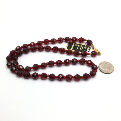 Hobe' Garnet Red Beaded Necklace, Original Tag, 1960s Vintage Jewelry