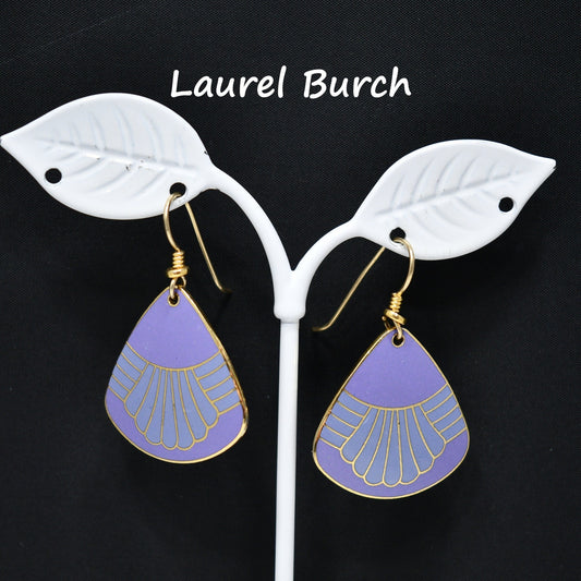 Vintage Laurel Burch Waterfall Earrings, Gold Plated, Purple Enamel