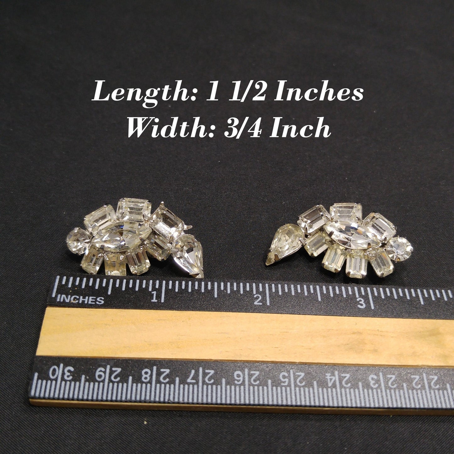 Kramer Clear Rhinestone Clip Earrings, Rhodium Plated, Wedding Earrings, 1950s Vintage Jewelry