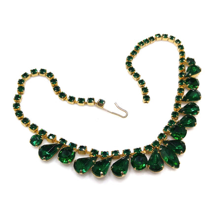 Vintage Emerald Green Rhinestone Choker Necklace, Gold Plated, 14 3/4 Inches, 1960s Vintage Jewelry