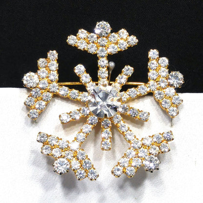 Eisenberg Ice Snowflake Brooch, Clear Rhinestones, Gold Plated, Vintage Jewelry