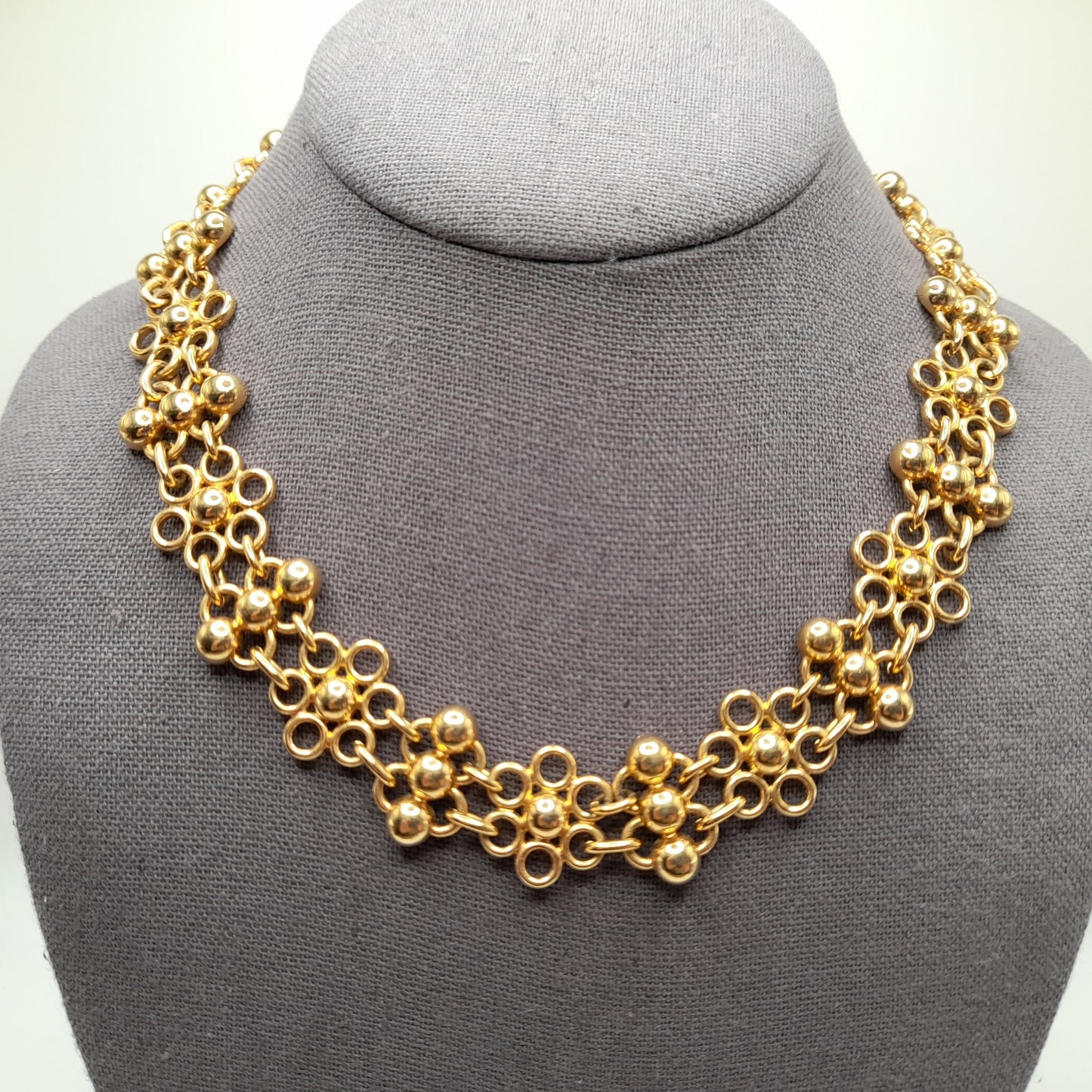 Vintage Monet Designer Matte Gold Plate Etruscan Style Choker Collar Necklace