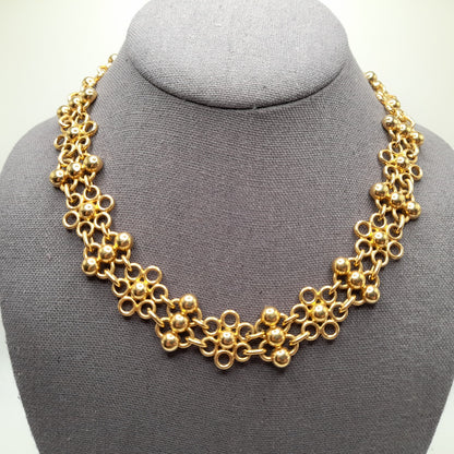 Vintage Monet Designer Matte Gold Plate Etruscan Style Choker Collar Necklace