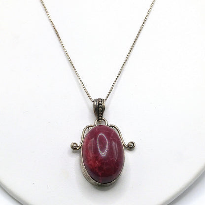 Gemstone Spinel Pendant Necklace, Italy 925 Chain, 24 Inches, Vintage Jewelry