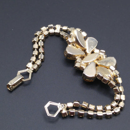 Topaz Opalescent Rhinestone Bracelet, Gold Plated, 1960s Vintage Jewelry