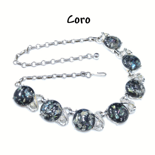 Coro Lucite Confetti Necklace, Gray Lucite & Silver Tone, 1950s Vintage Jewelry
