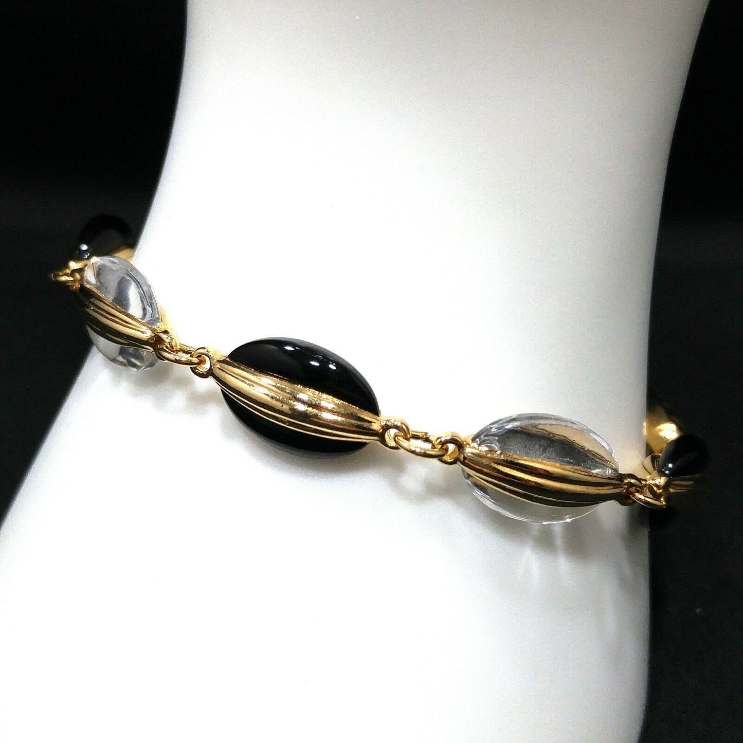 Swarovski Black & Clear Crystal Bracelet, Gold Plated, 1990s Vintage Jewelry