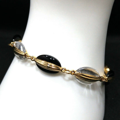 Swarovski Black & Clear Crystal Bracelet, Gold Plated, 1990s Vintage Jewelry