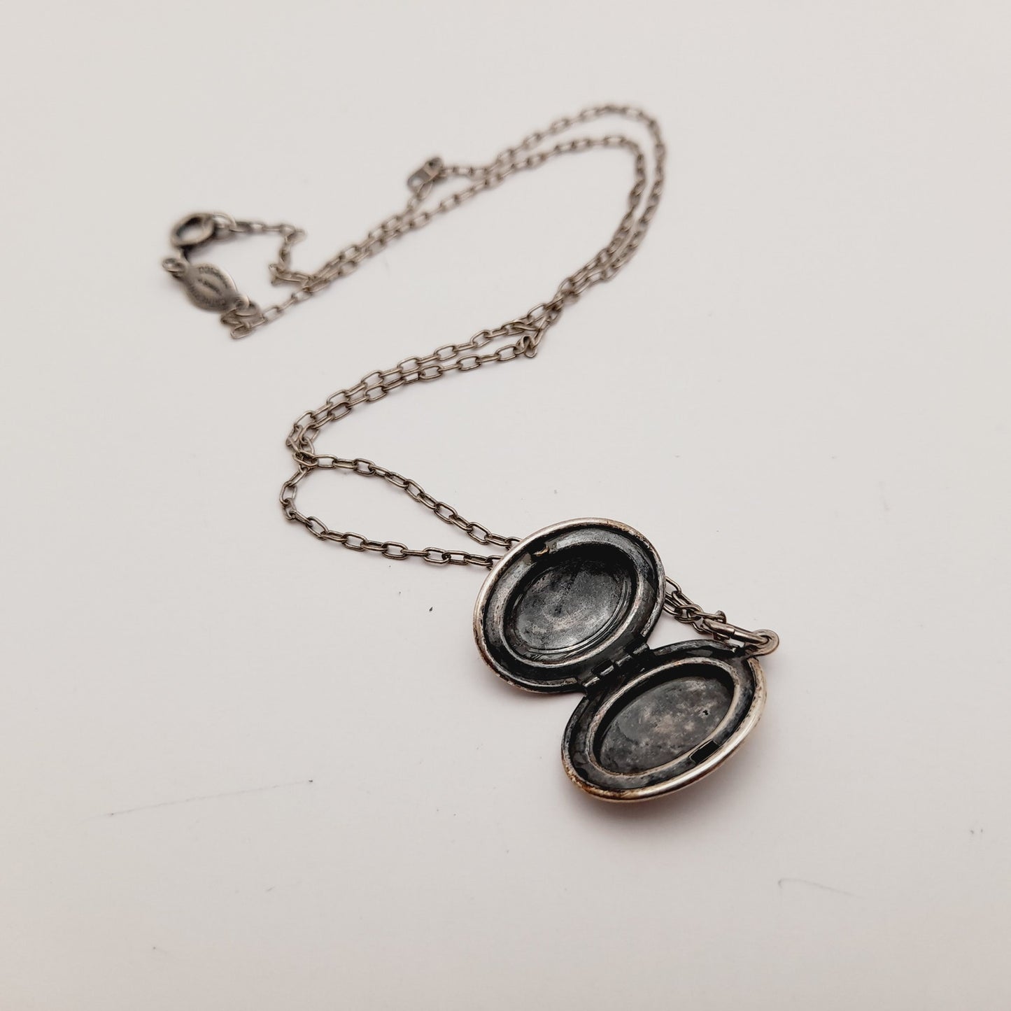 Vintage Catherine Popesco Sterling Silver Plated Locket Oval Necklace, 18"