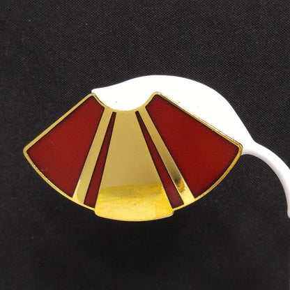 Laurel Burch Red Fan Post Earrings, Gold Plated, Red Metallic Enamel, 1980s