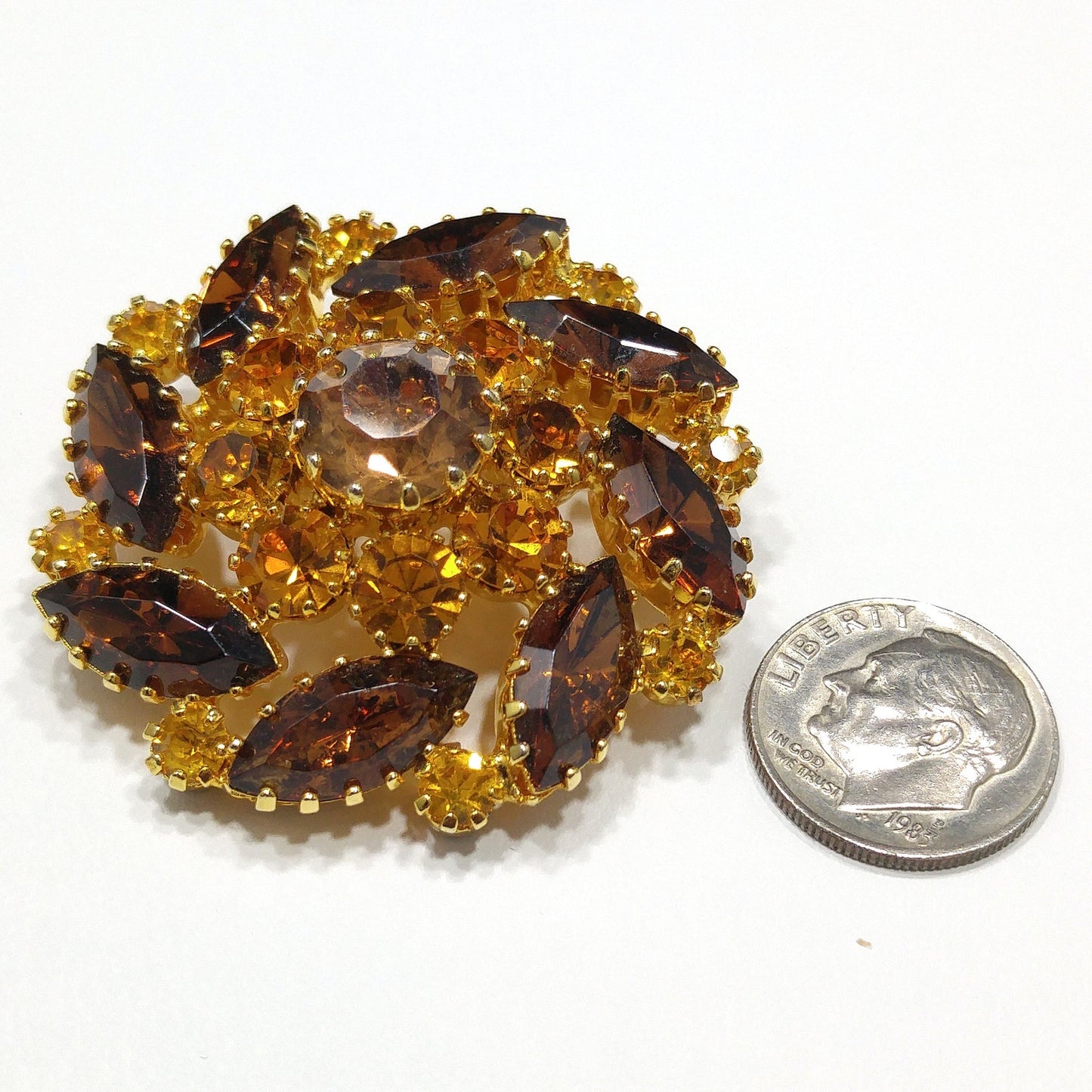 VIntage C'est Bien Topaz Rhinestone Brooch, Gold Plated, 1960s