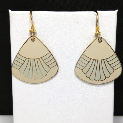 Vintage Laurel Burch Beige Gray Waterfall Earrings, Gold Plated