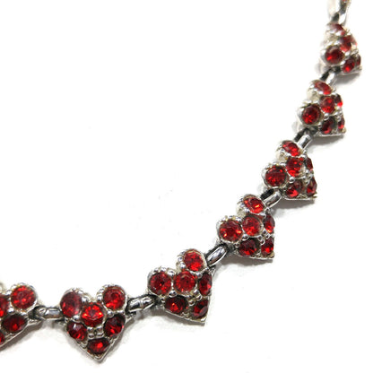 Vintage Bogoff Heart Red Rhinestone Choker Necklace, Rhodium Plated, 1950s