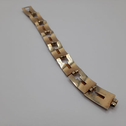 Vintage 1940s Krementz Bracelet, Two Tone Rose Yellow Gold Links, Retro Geometric Jewelry, Mid Century Gift, 7 3/4 Inch