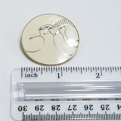 Vintage Laurel Burch Celestial Birds Brooch, Gold Plated Cloisonne, 1980s