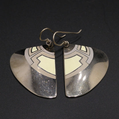 Vintage Laurel Burch  Fan Earrings, Rhodium Plated, White Purple Grey Enamel