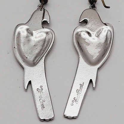 Vintage 1988 Laurel Burch Parrot Earrings – Original Card – Silver Tone Dangle Jewelry