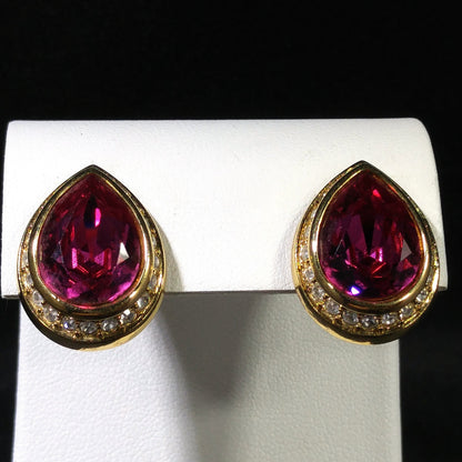 Vintage Swarovski Pink Teardrop Crystal Earrings 1990s Gold Swan Logo Signed