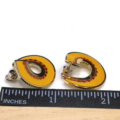 Vintage Laurel Burch Hitoshi Yellow Earrings, Gold Plated