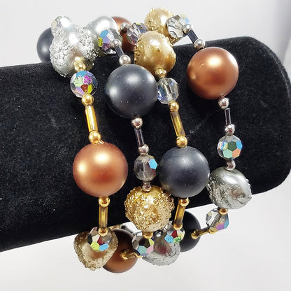 Vintage Vendome 4-Strand Beaded Bracelet Crystals Satin Glass Gold Clasp 7.5"