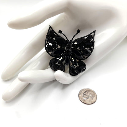 Vintage Butterfly Brooch, Japanned Black Enamel, Made in Austria, 1950s