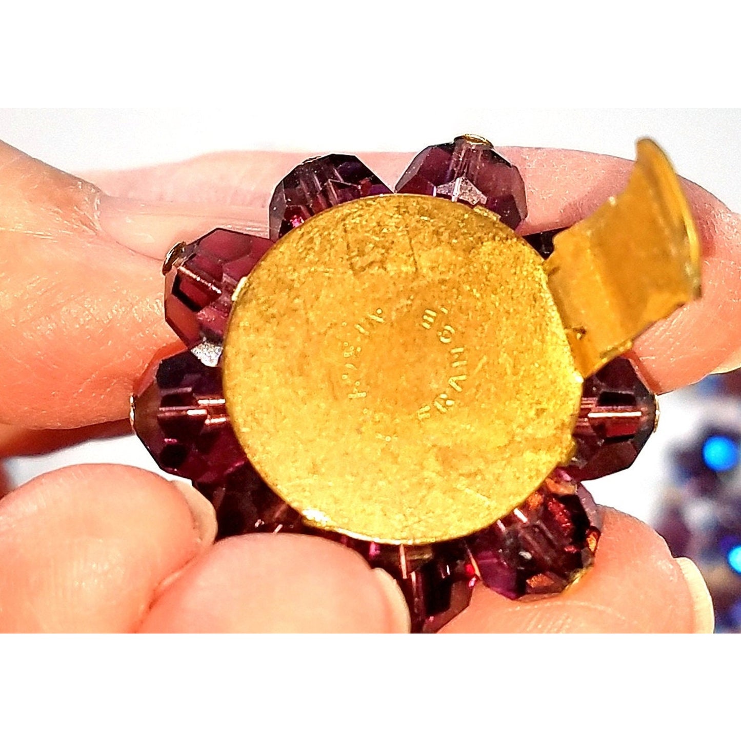 Vintage Made in France Purple AB Crystal Necklace Earrings Set 1950s Demi Parure