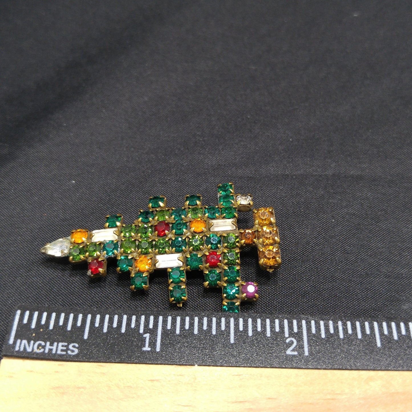 Weiss Christmas Tree Brooch, Three Baguette Candles, Book Piece, 1950s Vintage Jewelry