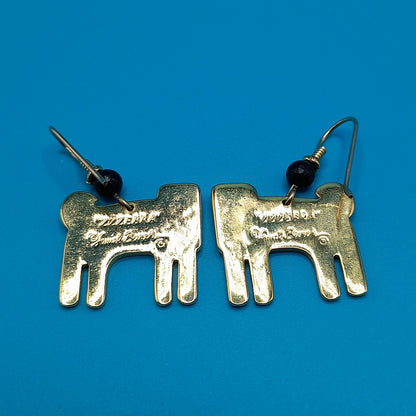 Laurel Burch "Zzzebra" Drop Earrings, Cloisonne Enamel, Gold Plated, 1980s