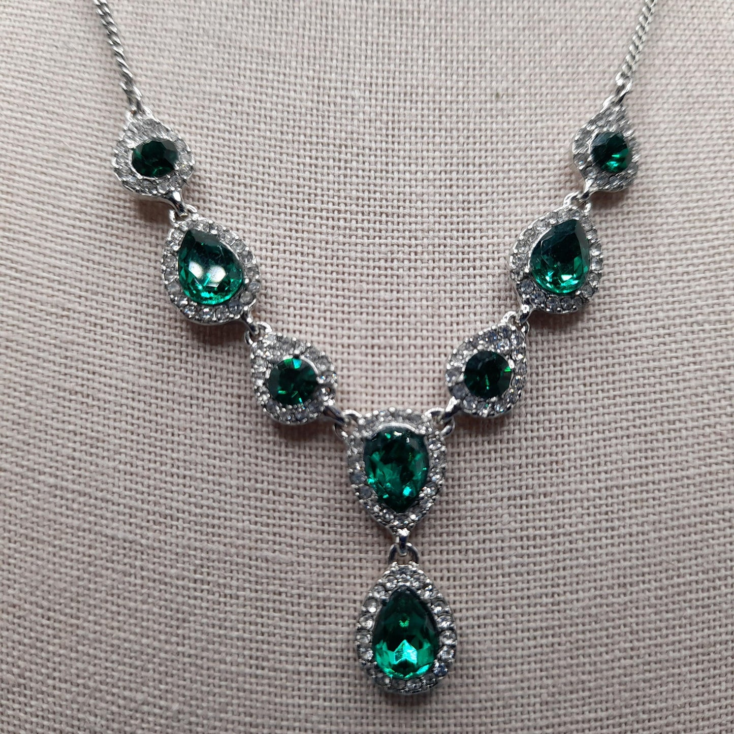 Givenchy Necklace & Earrings Set – Silver Tone Emerald Green Crystal Jewelry