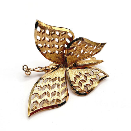 Vintage Gold Butterfly Brooch, Articulated Wings, Filigree Mid-Century Jewelry