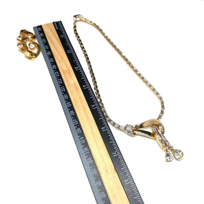 Mazer Rhinestone Choker Necklace & Earrings, Gold Plated, 1940s Vintage Jewelry