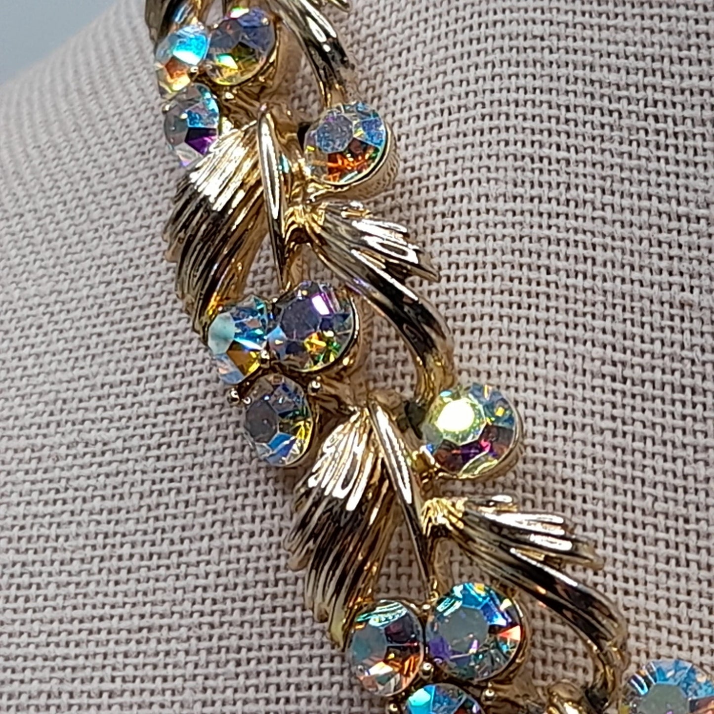 Vintage Lisner Aurora Borealis Rhinestone Choker Necklace, Gold Tone, 1950s