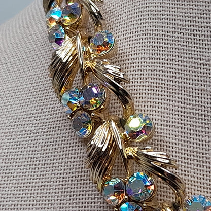 Vintage Lisner Aurora Borealis Rhinestone Choker Necklace, Gold Tone, 1950s