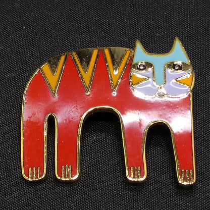 Laurel Burch "Magicat" Red Cat Brooch, Gold Plated Cloisonne Enamel, 1980s Vintage Jewelry