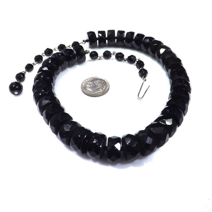 Mid-Century Black Crystal Choker Necklace, Unique Cut Crystals, 1950s Vintage Jewelry