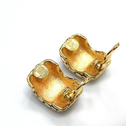Givenchy Snake Skin Design Clip Earrings, Gold Plated, 1980s Vintage Jewelry