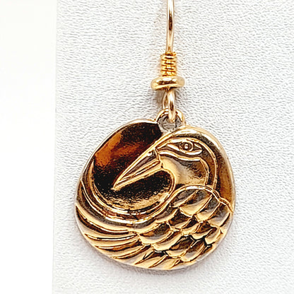 Vintage Laurel Burch Mynah Bird Gold Plated Drop Earrings - 1 1/4 Inches