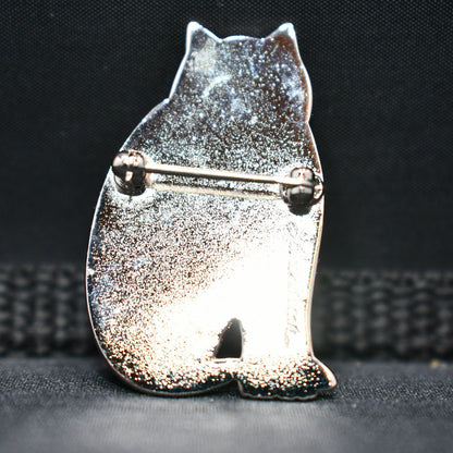 Vintage Laurel Burch Mystic Cat Brooch, Rhodium Plated