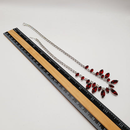 B. David Vintage Red Rhinestone Choker Necklace, Rhodium Plated, 1950s