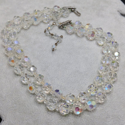 Lisner Clear AB Crystal Beaded Necklace, Two Strands, 1950s Vintage Jewelry