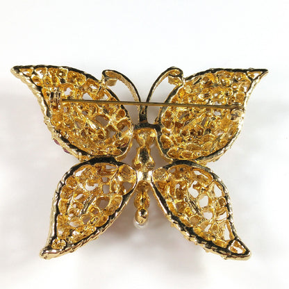 Vintage Pastel Rhinestone Butterfly Brooch, Faux Pearl Body, Uranium Glass, Vintage Jewelry