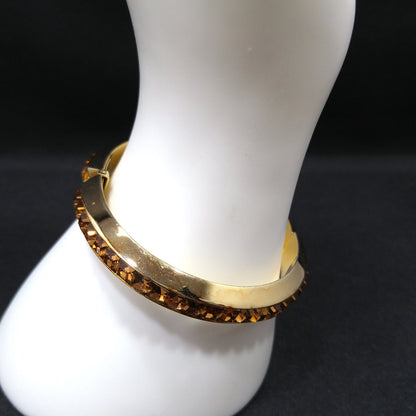 Whiting & Davis Topaz Square Rhinestone Hinged Bracelet, Bezel Set, 1960s Vintage Jewelry
