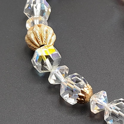 Vintage Crystal Necklace Earrings Set, 1960s, Gold Plated Beads, AB Crystal Beads, 28"
