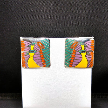 Vintage Laurel Burch "Moondoves" Post Earrings, Rhodium Plated, 1980s