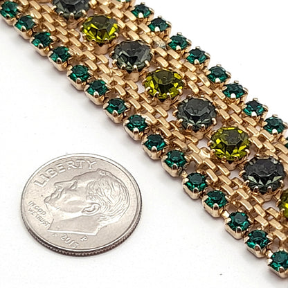 Vintage Weiss Green Rhinestone Mesh Bracelet - Elegant Glamour