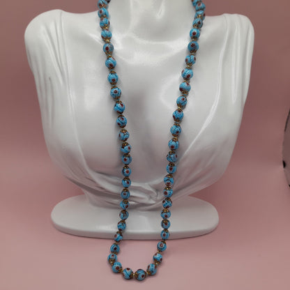 Vintage Murano Glass Floral Bead Necklace, 24 Inches, Hand-knotted, 1950s