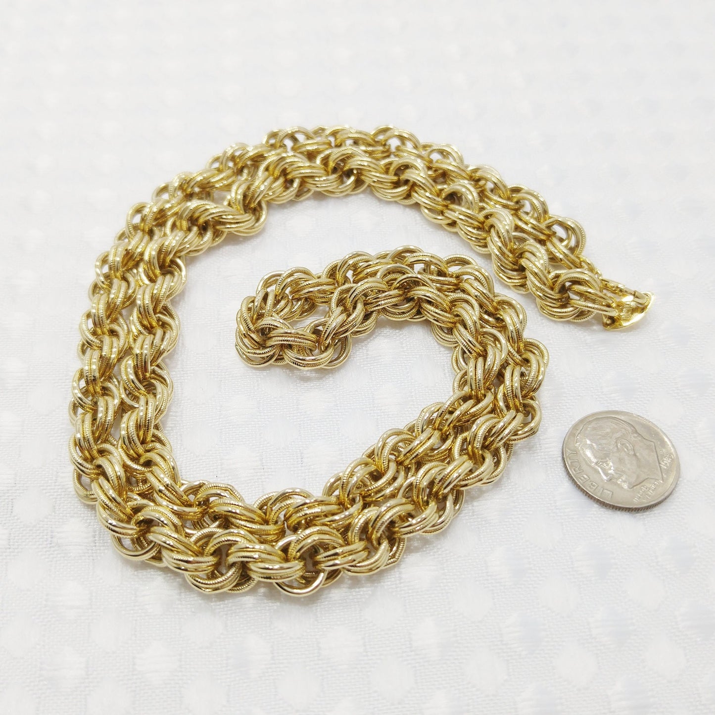 Trifari TM Rolo Rope Chain Necklace, Gold Plated, 1990s Vintage Jewelry