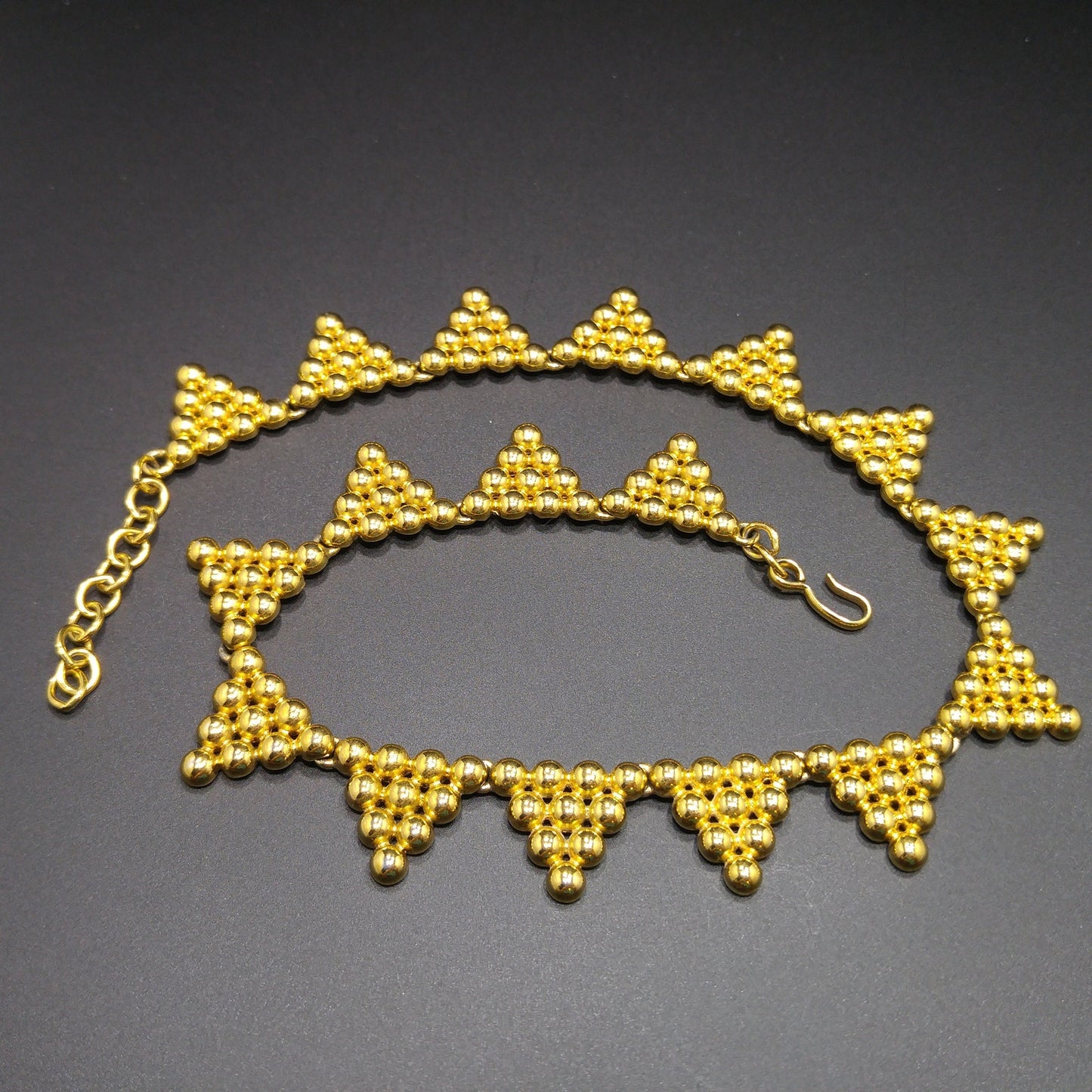 Monet Mid-century Triangle Balls Choker Necklace, Gold Plated, 1950s Vintage Jewelry