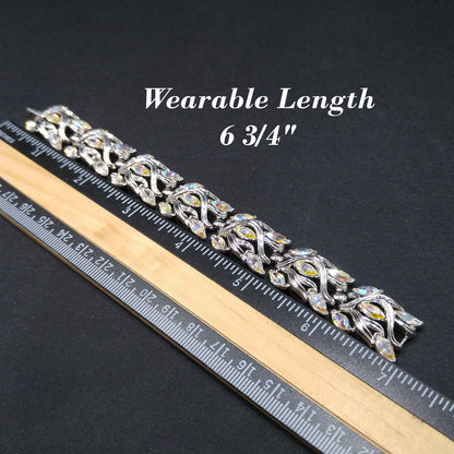 Crown Trifari Wedding Rhinestone Bracelet, Rhodium Plated, Aurora Borealis, 1960s Vintage Jewelry