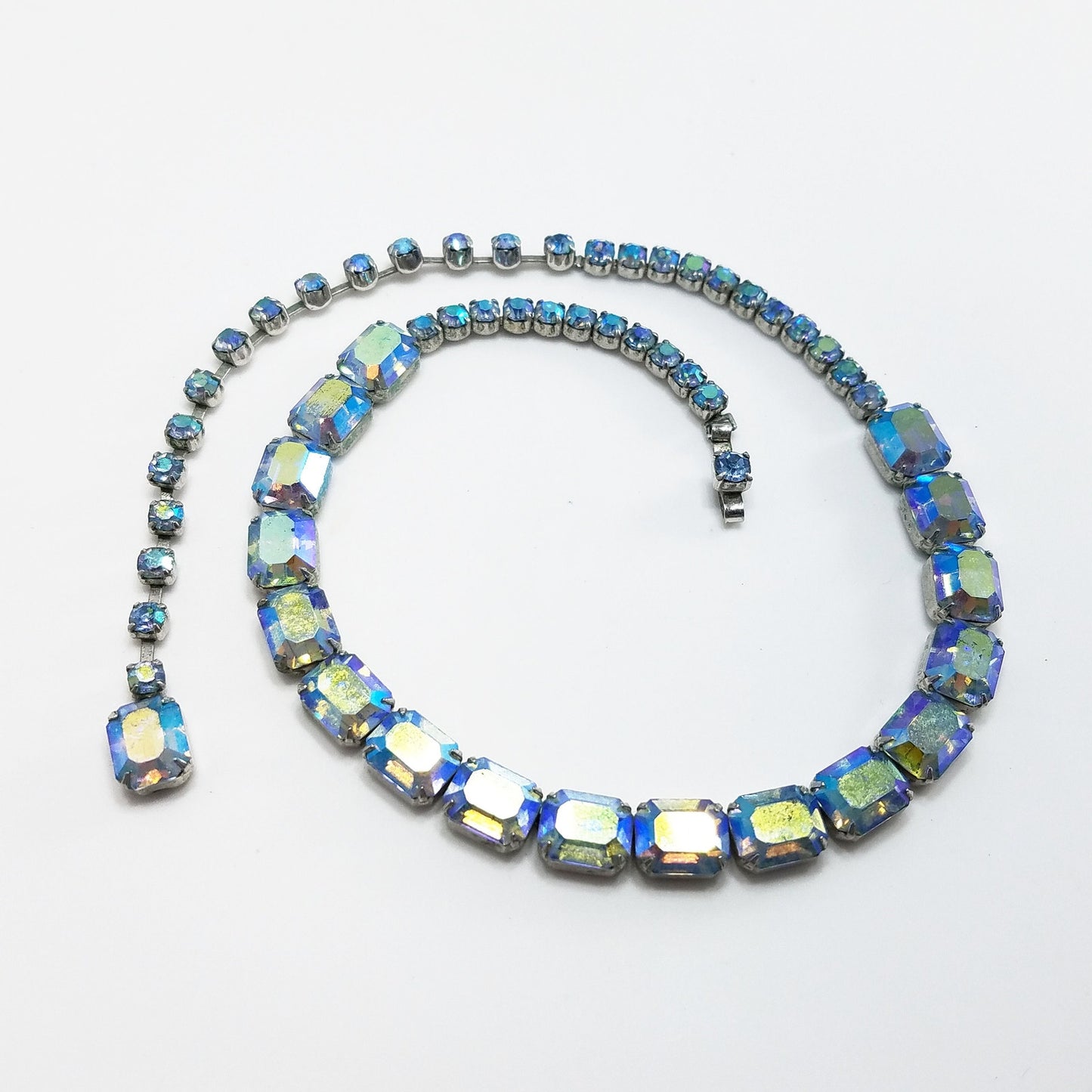 Weiss Iridescent Blue Aurora Borealis Rhinestone Choker Necklace – 1950s Vintage Jewelry